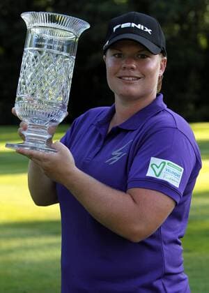 18.08.2012. Denham, Buckinghamshire, England. British Masters Champion Lydia Hall of Wales with the winner s trophy after the third and final round of the ISPS Handa Ladies British Masters event at The Buckinghamshire Golf Club, Denham, Greaater London - Saturday 18th August 2012 xActionplusxOperationsx  ActionPlus20140501