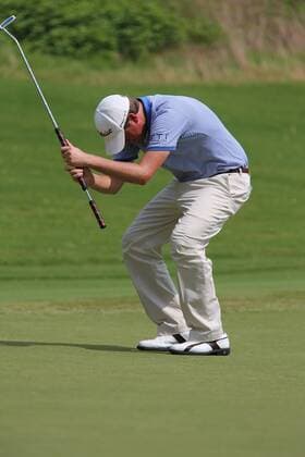 18 Aug 2012: Former tourney champ Webb Simpson reacts to a near miss during third round action at the the Wyndham Championship Tournament at Sedgefield Country Club, Greensboro, North Carolina. GOLF: AUG 18 PGA Golf Herren - Wyndham Championship Icon201208180625 EDITORIAL USE ONLY
