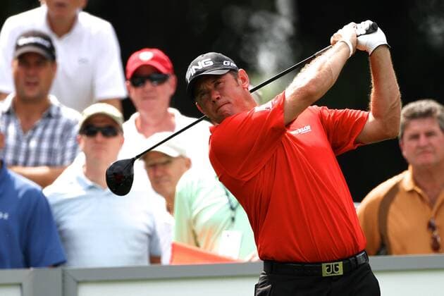 Aug. 22, 2012 - Bethpage, NY, U.S - PGA Golf Herren pro Lee Westwood hits his tee shot on the 15th hole during the 2012 Pro-Am tournament at Bethpage State Park in Bethpage, NY on Wednesday, August 22nd. PGA Golf Herren 2012 - The Barclays Pro-Am - ZUMAc11