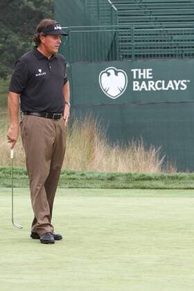 Aug. 22, 2012 - Bethpage, NY, U.S - PGA Golf Herren pro Phil Mickelson on the 18th green during the 2012 Pro-Am tournament at Bethpage State Park in Bethpage, NY on Wednesday, August 22nd. PGA Golf Herren 2012 - The Barclays Pro-Am - ZUMAc11