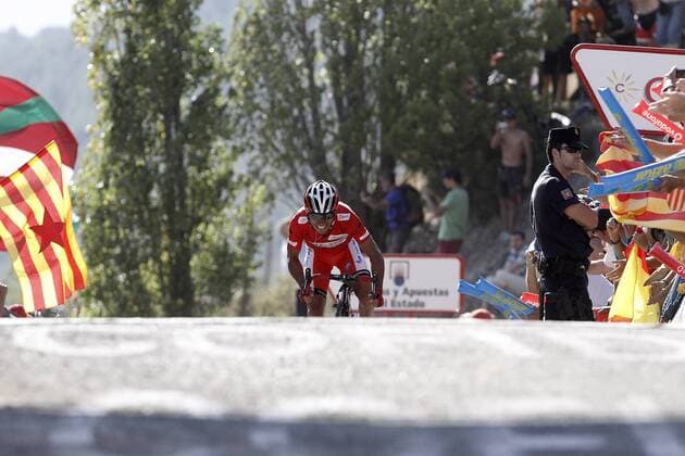Joaquin Purito Rodriguez arrives to the finish winner of the stage of La Vuelta 2012 between Tarazona and Jaca.August 23,2012.  (201208233552)