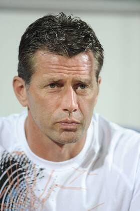 Turkey sportoto super league second weeks match between Kasimpasaspor (white ) and Karabukspor (red) at Recep Tayyip Erdogan Stadium in Istanbul on 24.08.2012 Pictured: German Coach Michael Skibbe of Karabukspor. 