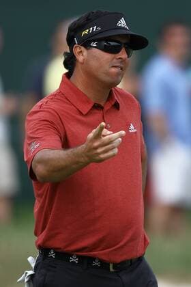 Aug. 25, 2012 - Bethpage, New York, U.S - Aug. 25, 2012 - Bethpage, New York, U.S - PGA Golf Herren pro PAT PEREZ reacts to his missed put on the 17th green during the third round the Barclays Tournament at Bethpage State Park. Golf 2012 - The Barclays Round 3 - ZUMAc11