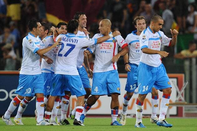 Jubel nach dem Tor von Giovanni Marchese (Catania) , AS Rom - Catania Calcio AntoniettaxBaldassarre