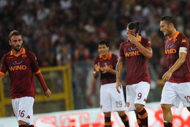 Francesco Totti, Daniele De Rossi, Daniel Pablo Osvaldo (Roma) 26 08 2012 Roma Stadio Olimpico Football Calcio 2012 2013 Campionato di Calcio Serie A AS Roma - Catania Calcio AntoniettaxBaldassarre