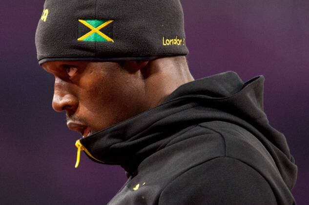 Staffelläufer Usain BOLT (JAM) vor seinem Rennen. 16.Wettkampftag: Leichtathletik - 4x100m Staffel Finale der Maenner im Olympiastadion am 11.08.2012. Olympische Sommerspiele London 2012. -- Olympic Summer Games London 2012,