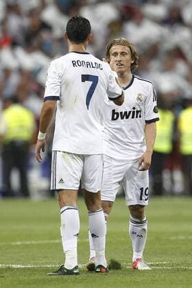 Real Madrid s Cristiano Ronaldo and Luka Modric during Spanish Supercup 2nd match on august 29 2012...Photo: Cebola Cid-Fuentes ALFAQUI  (20201957)