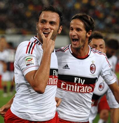 Jubel Giampaolo Pazzini Milan 0-1 Goal celebration - Bologna 01 9 2012 Stadio Renato Dall Ara Football Calcio, 2012 2013 Serie A, FC Bologna Vs AC Milan andreaxstaccioli