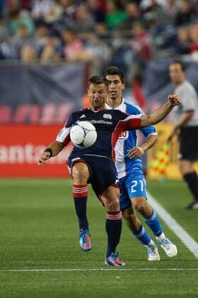 Sept. 1, 2012 - Foxborough, Massachusetts, U.S - New England Revolution defender Florian Lechner (2) makes a play on the ball late in the second half of the match against the Philadelphia Union. New England Revolution and Philadelphia Union played to a scoreless draw at Gillette Stadium Foxborough, Massachusetts. MLS Fussball Herren USA 2012 - SEPT 1 - Union at Revolution  - ZUMAb30