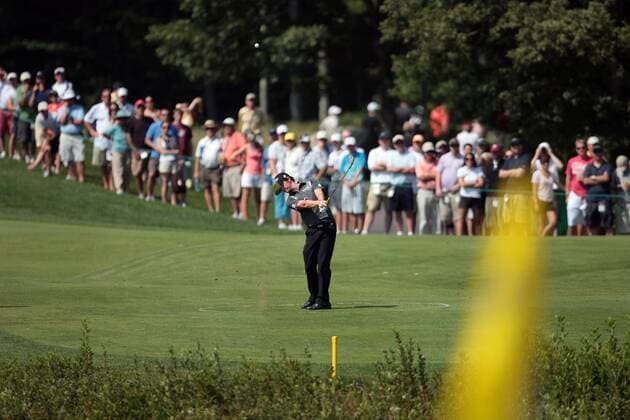 01 SEP 2012: Rory McIlroy hits his fourth shot on two during the Second Round of the Deutsche Bank Championship at TPC Boston, Norton, Massachusetts on September 1, 2012. GOLF: SEP 01 PGA Golf Herren - Deutsche Bank Championship - Second Round Icon482120901018 EDITORIAL USE ONLY