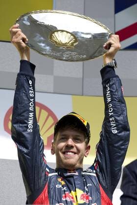Sebastian VETTEL (GER), Red Bull Racing, mit Pokal für den zweiten Platz, Rennen am 02.09.2012 Formel 1, Grosser Preis von Belgien in Spa Francorchamps vom 30.08. - 02.09.2012., Saison2012,,