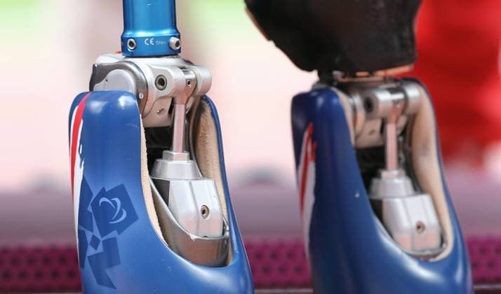 London Paralympics 2012 Leichtathletik Detail einer Prothese