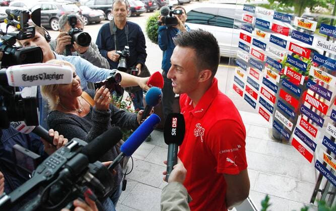 03.09.2012 Feusisberg , Schweiz , Zusammenzug der Schweizer Fussball Nationalmannschaft , WM Qualifikation 2014 Im Bild ; Josip Drmic (Schweiz) 