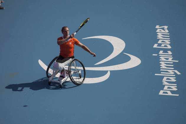 03.09.2012 London, England. First seed Esther VERGEER (NED) in action during her second round women s singles match on Day 5 of the Paralympic Games at London 2012 in the Wheelchair Tennis from Eton Manor. . xJohnxKirkpatrickx  ActionPlus11325377