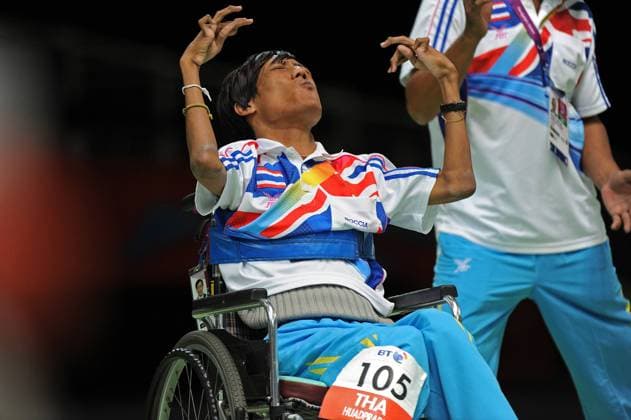 04.09.2012 Stratford, England. Witsanu Huadpradit of Thailand in action during the Boccia Mixed Team BC1-2 on day 6 of the London 2012 Paralympic Games at the ExCel Centre. xDavidxEmmx  ActionPlus20142935