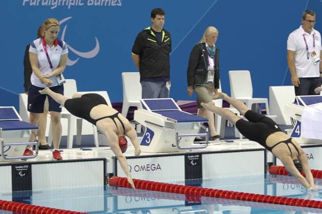 04.09.2012 London, England, Paralympic Swimming held at the Aquatics Centre. In action Susannah Rodgers (GBR) red cap, women s 50m Freestyle S7. xMikexVareyx  ActionPlus20266375