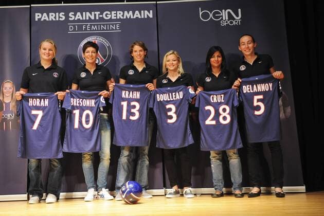 Lindsay Horan Linda Bresonik Annike Krahn Laure Boulleau Shirley Cruz Trana Sabrina Delannoy FOOTBALL : presentation de l equipe feminine du Paris St Germain PSG - Damen - 06 09 2012 JBAutissier 