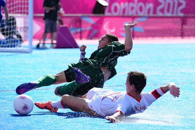 07.09.2012 London, England. Riverbank Arena. 7 a side football. Russia v Brazil. Ivan Potekhin (RUS) in action during the Semi Final on Day 9 of the Paralympics from the Riverbank Arena. xAnthonyxStanleyx  ActionPlus11327893