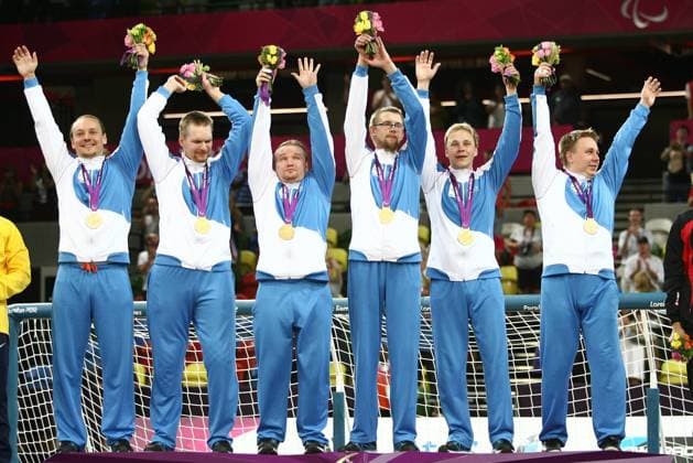 07.09.2012. London, England. Finland win the Gold medal in the Men s Goalball during Day 9 of the London Paralympics from the Copper Box xJordanxMansfieldx  ActionPlus11327823