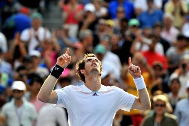 Andy Murray of Britain celebrates for victory after the men s singles semifinal at the U.S. Open tennis tournament in New York, the United States, Sept. 8, 2012. Murray won 3-1 to enter the final. (Xinhua Wang Lei) (lm) US-NEW YORK-TENNIS-US OPEN-MEN S SINGLES-SEMIFINALS 