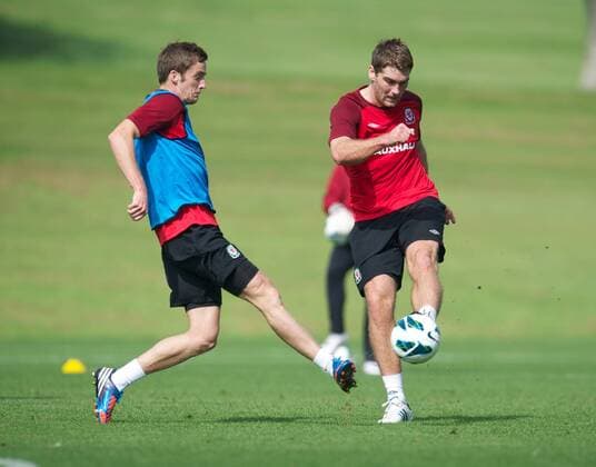 Football - soccer: Brazil 2014 World Cup, Qualifying Group A, Wales - Belgium, Wales Sam Vokes during a training session at the Vale of Glamorgan ahead of the 2014 World Cup Brazil Qualifying Group A match against Belgium. (Hinweis: Verwendung nur in Deutschland, Österreich oder Schweiz - only Germany, Austria and Switzerland) xHOCHxZWEIx xPropagandax 