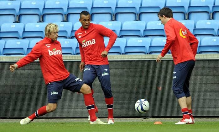 Fotball Norge 09.09.2012 - Training Nationalteam Norwegen - L-R: Alexander Söderlund - Joshua King - Vegard Forren 