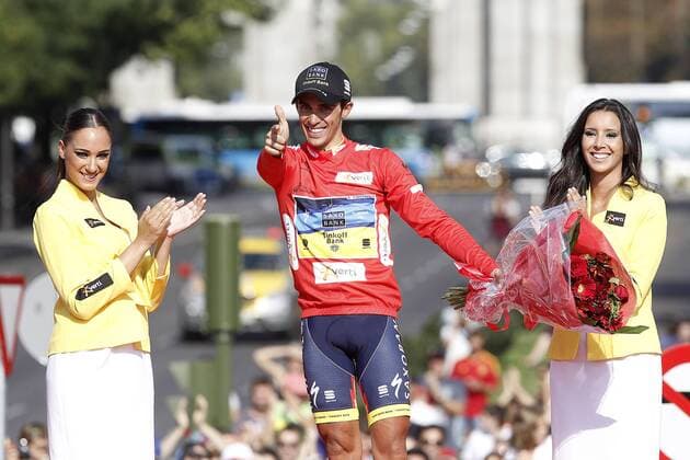 Alberto Contador with the red jersey celebrates the victory in the Overall Standing on Time of La Vuelta 2012.September 9,2012.  (201209095677)