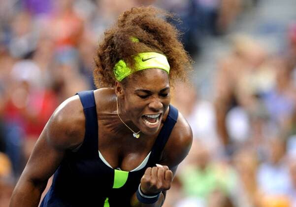 Serena Williams of the United States celebrates one point during the women s singles final against Victoria Azarenka of Belarus at the US Open tennis tournament in New York 