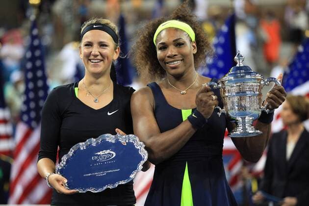 Serena Williams of the US and Victoria Azarenka in the Women s Final at the US Open at the Billie Jean King National Tennis Center in Flushing Meadows. on September 8, 2012 in New York, NY, United States:  EN_01049270_0033