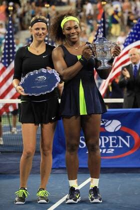 Serena Williams of the US and Victoria Azarenka in the Women s Final at the US Open at the Billie Jean King National Tennis Center in Flushing Meadows. on September 8, 2012 in New York, NY, United States:  EN_01049270_0034