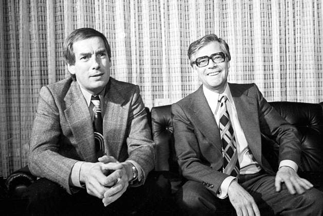 Präsident Heinz Vaterrodt (re.) und Trainer Manfred Krafft (beide 1. FC Saarbrücken)