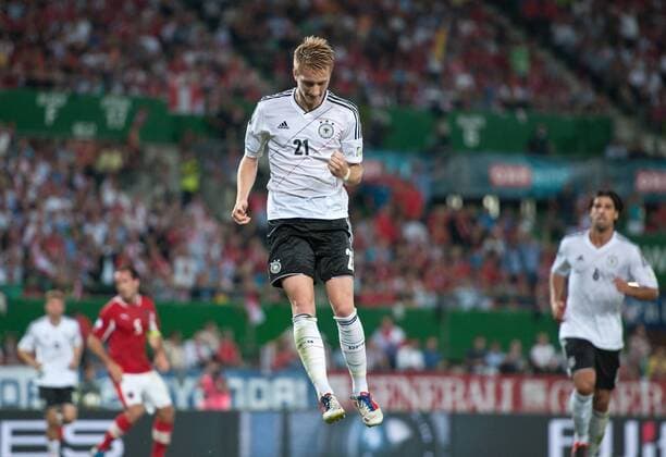 Jubel nach dem Tor zum 0-1: Torschütze Marco REUS (GER) jubelt. Fussball WM - Qualifikationsspiel: Österreich - Deutschland in Wien, Österreich am 11.09.2012,