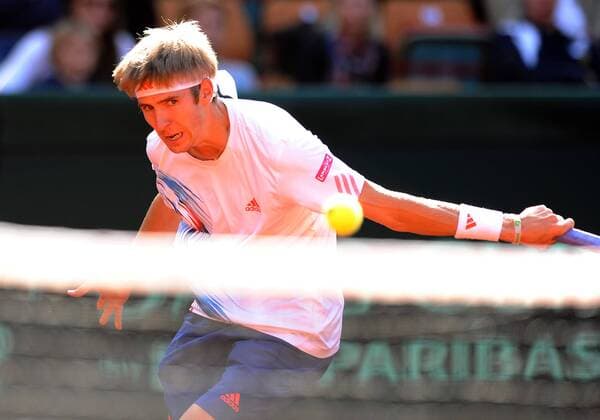 Cedrik-Marcel Stebe am Netz Atlanticlux Davis Cup Team Deutschland - Australien Relegationsspiele am Hamburger Rothenbaum
