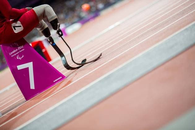 08.09.2012, Olympia Stadion, London, GBR, London 2012, Paralympische Sommerspiele, Herren 400m T44 Finale, im Bild Second placed Blake Leeper of USA prior to the Men s 400m T44 final at the Paralympic Summergames at Olimpic Stadium, London, United Kingdom on 2012 09 08.
