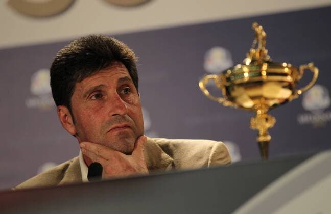PGA-Ryder Cup 2012 Jose Maria Olazabal prepares to answer questions in the Medinah media center Monday afternoon. 