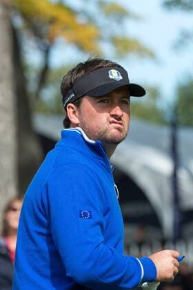 26 September 2012: Graeme McDowell biting his lip after singing autographs while golfing during a practice round for the 2012 Ryder Cup at Medinah Country Club, Medinah, Il GOLF: SEP 26 PGA Golf Herren - Ryder Cup - Practice Round Icon484092620122517 EDITORIAL USE ONLY
