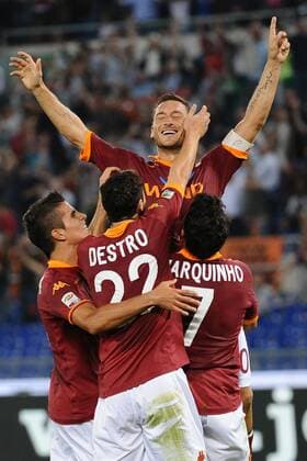 Francesco Totti, Marquinho, Destro und Lamela. 26 09 2012 Serie A 2012 2013 -- AS Roma vs Sampdoria Genua -- AntoniettaxBaldassarre