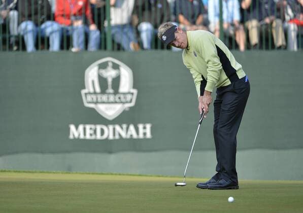 Team Europe s Luke Donald of England puts on the third hole at the 39th Ryder Cup at Medinah Country Club on September 28, 2012 in Medinah, Illinois.  BKX2012092816
