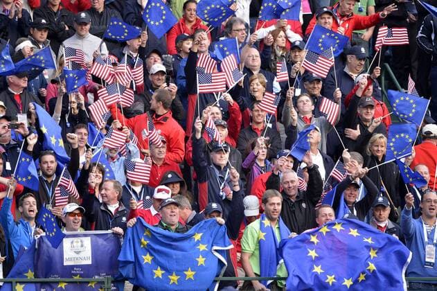 Fans cheer at the 39th Ryder Cup at Medinah Country Club on September 28, 2012 in Medinah, Illinois.  BKX2012092803