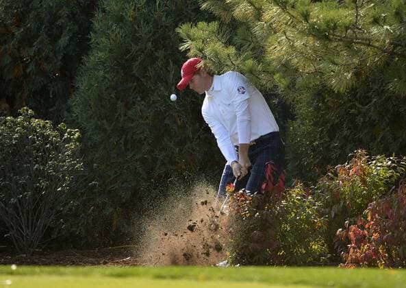 Team USA s Brandt Snedeker chips out of the rough onto the 10th green at the 39th Ryder Cup at Medinah Country Club on September 28, 2012 in Medinah, Illinois.  BKX2012092827