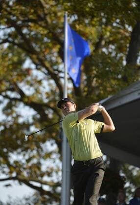 Team Europe s Martin Kaymer of Germany tees off on the 13th hole at the 39th Ryder Cup at Medinah Country Club on September 28, 2012 in Medinah, Illinois.  BKX2012092877