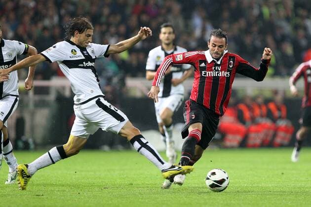Gabriel Paletta Parma Giampaolo Pazzini Milan - Parma 29 09 2012 Stadio Tardini, Football Calcio Serie A 2012 13, FC Parma v AC Milan PaoloxNucci
