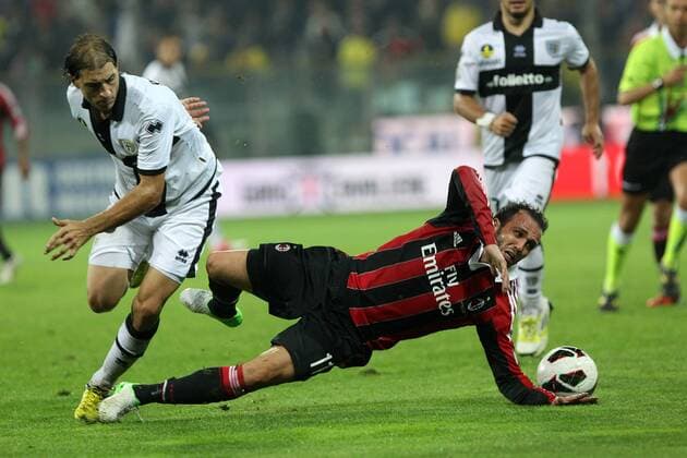 Gabriel Paletta Parma Giampaolo Pazzini Milan - Parma 29 09 2012 Stadio Tardini, Football Calcio Serie A 2012 13, FC Parma v AC Milan PaoloxNucci