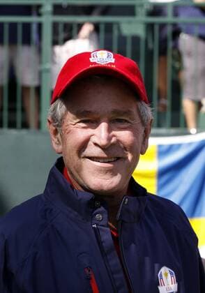 29 September, 2012:Former U.S. President, George W. Bush, on the first tee box during day two of Ryder Cup action during the afternoon round, at Medinah Country Club, in Medinah, IL. GOLF: SEP 29 PGA Golf Herren - Ryder Cup Icon207142 EDITORIAL USE ONLY