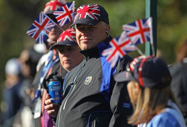 Sept. 29, 2012 - Medinah, IL, - Team Europe fans watch the action during the Ryder Cup golf tournament at Medinah Country Club in Medinah, Illinois, on Saturday, September 29, 2012. Ryder Cup golf tournament - ZUMAm67
