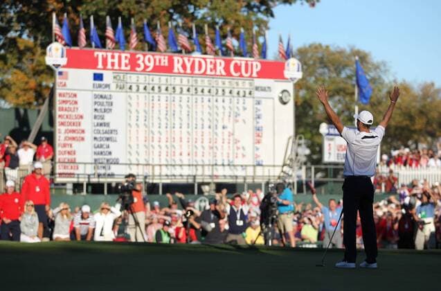 Golf- Ryder Cup 2012- Sunday Singles Martin Kaymer clinches the Ryder Cup for Team Europe on the 18th hole at Medinah Country Club, Chicago, USA. 