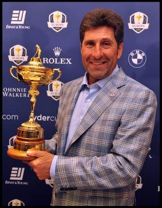 Ryder Cup Captain Jose Maria Olazabal, kisses the Ryder Cup after the victorious European Ryder Cup Team which retained the trophy in thrilling fashion at Medinah Country Club in Chicago on Sunday, give a press conference at Heathrow s Sofitel Hotel, Tuesday October 2, 2012 - AndrewxParsonsx xi-Images  AJP