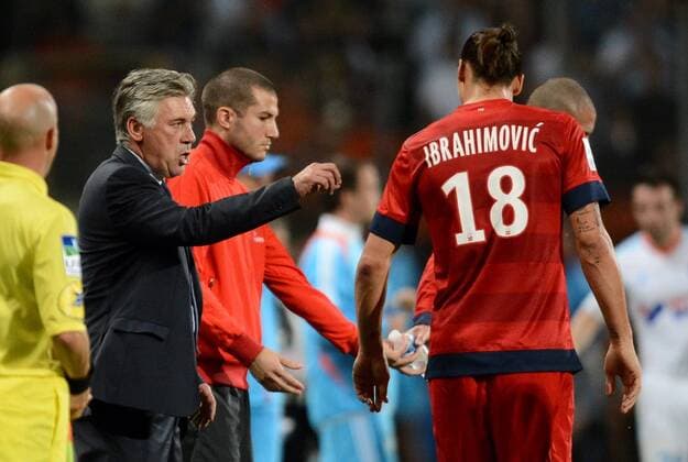 Carlo ANCELOTTI (psg) - Zlatan IBRAHIMOVIC (psg) FOOTBALL : Marseille vs Paris SG - Ligue 1 - 07 10 2012 AnthonyBIBARD FEP Panoramic 