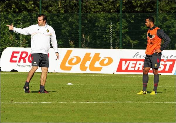 Marc Wilmots ( Entraineur ) - Moussa Dembele FOOTBALL : Equipe Nationale de Belgique - Entrainement - Bruxelles - 09 10 2012 Photonews Panoramic 