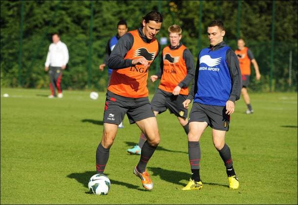 Daniel Van Buyten - Thomas Vermaelen FOOTBALL : Equipe Nationale de Belgique - Entrainement - Bruxelles - 09 10 2012 Photonews Panoramic 